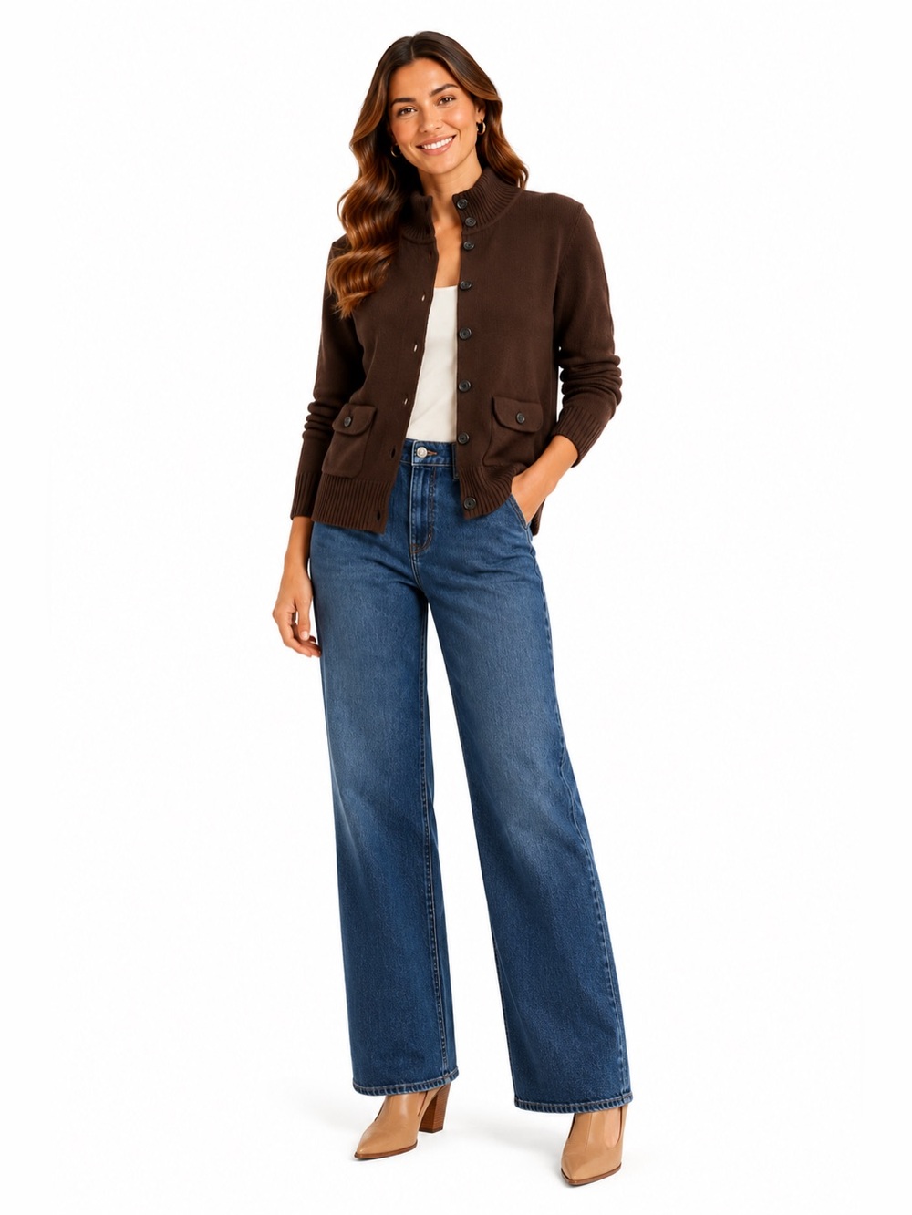 Ralph Lauren Brown Button-Up Knit Cardigan